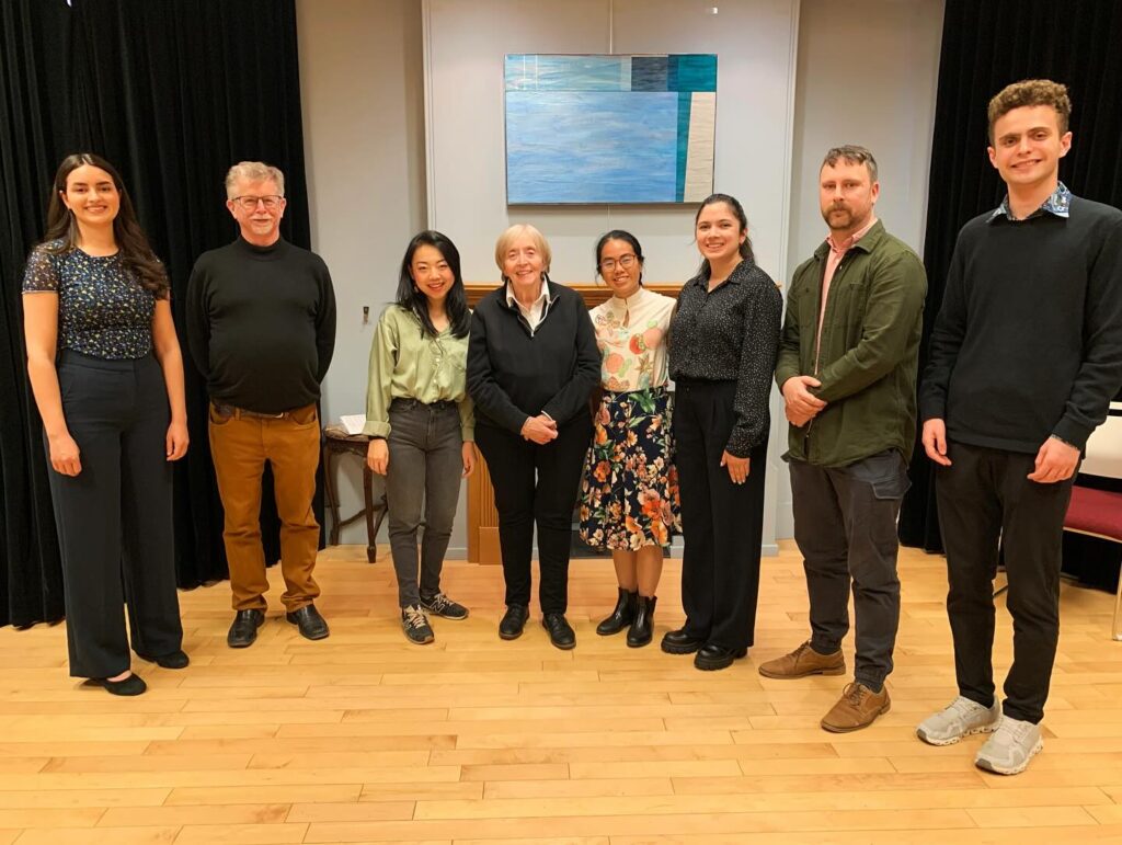 From left to right, shown with EIS Artistic Director Lydia Adams (centre), are conductors: Ania Suri; Christopher Burton; Yuan Chen; Edmee Nataprawira; Nila Rajagopal; Tyler Versluis and Jonathan Alter.