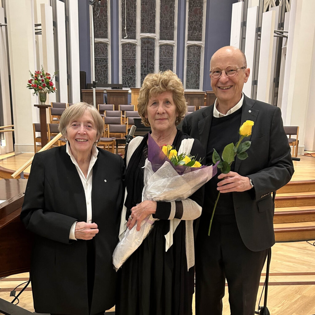 Composer Eleanor Daley is shown here with guest artist James Campbell and conductor Lydia Adams.