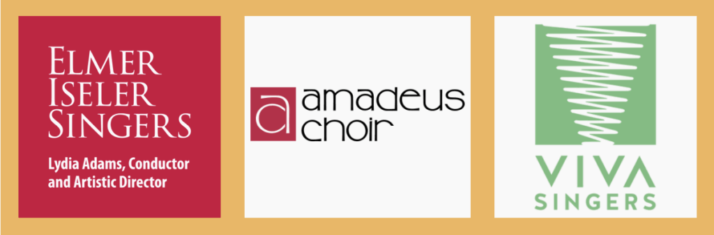 Logos of Elmer Iseler Singers, Amadeus Choir and VIVA Chamber Singers